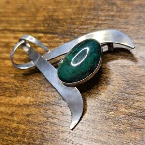 Vintage Israeli Sterling Silver Eilat Stone Modernist Brooch Pin 925 Israel